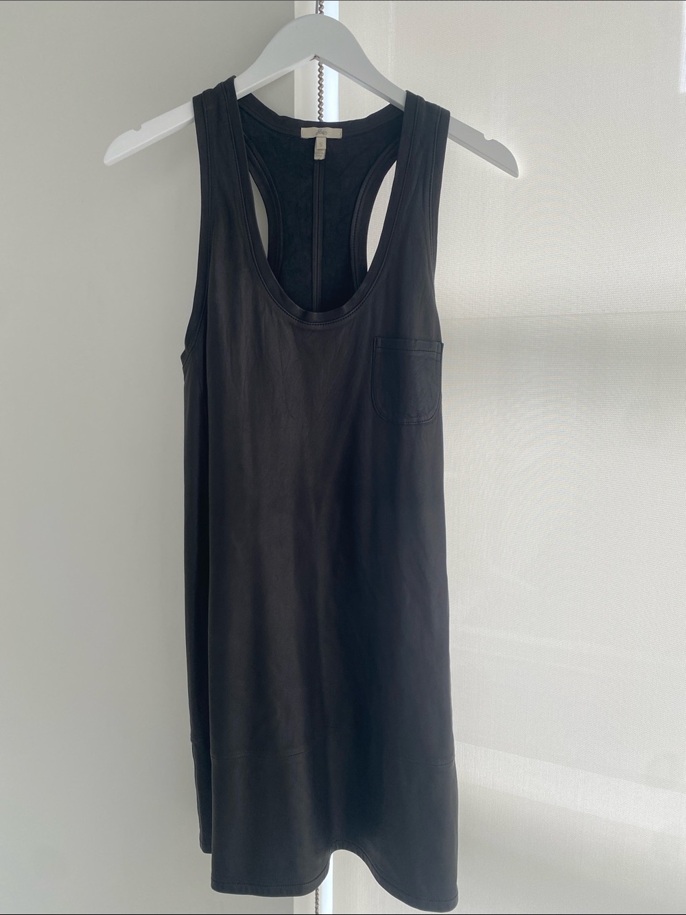 Joie Black 100% Lambs Leather Racerback Tank Dress with Chest Pocket Size Small